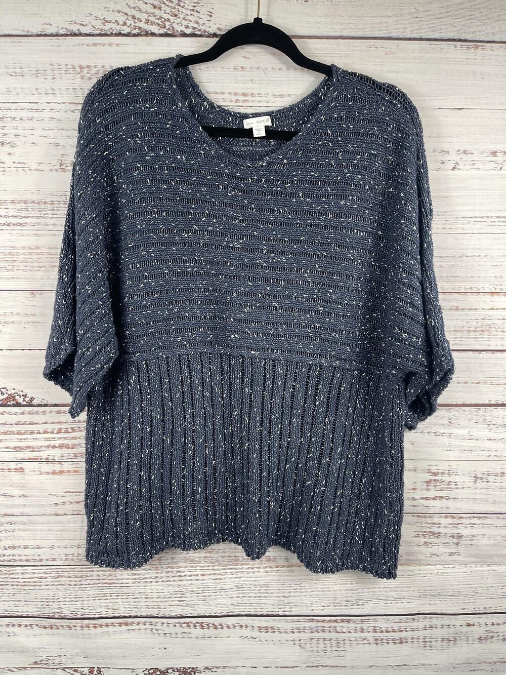 Pure Jill Sweater Women's Small Blue Open Knit Kimono Sleeve Oversized Pullover